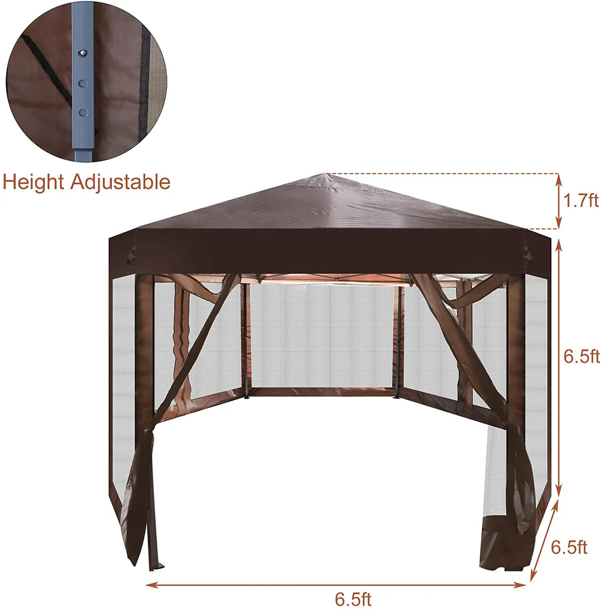 Outdoor Gazebo Patio Hexagonal Canopy Tent Sun Shade with Mosquito Netting and Carry Bag for Backyard Party (Brown) | karmasfar.us