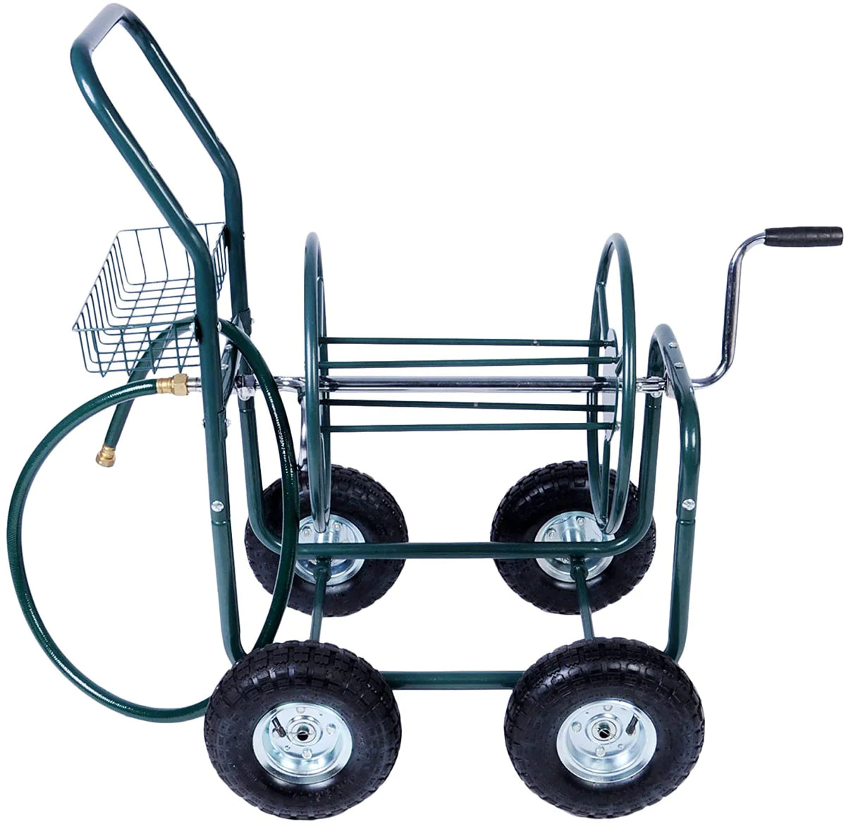 Portable Garden Hose Reel Cart with Wheels with Storage Basket Rust Resistant Water Hose Holder | karmasfar.us
