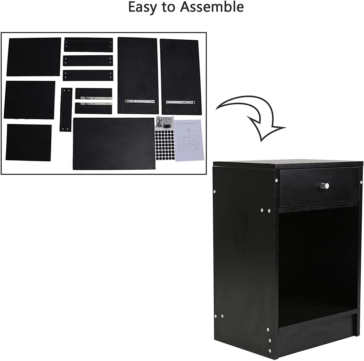 Black Nightstand End Table with Drawers Storage Shelf for Bedroom Living Room,Easy Assembly