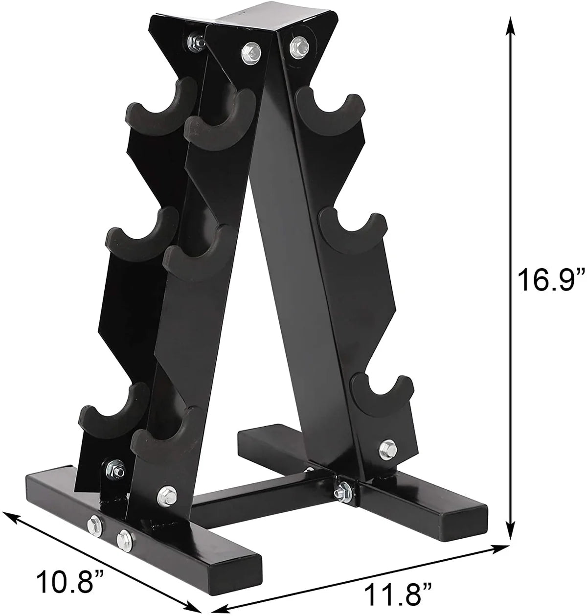 A-Frame Dumbbell Rack Stand Compact 3 Tier Free Weight Steel Dumbbell Storage Bracket for Home Gym (Black)