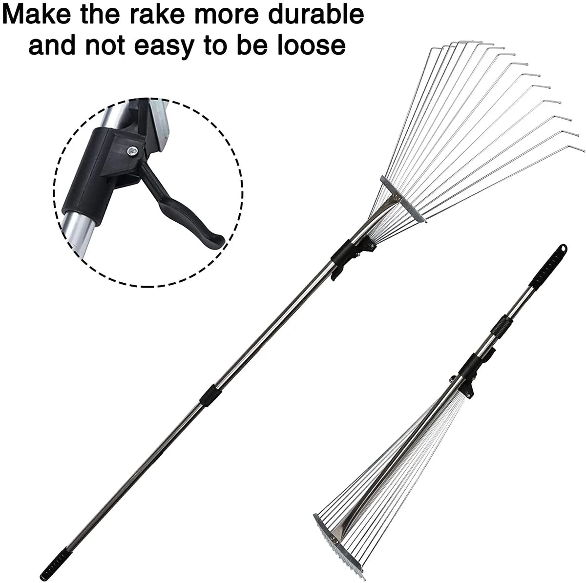 Rakes for Lawns Extension Pole Telescopic Metal Rake Garden Rake Leaf Rake for Quick Clean Up of Yard and Garden