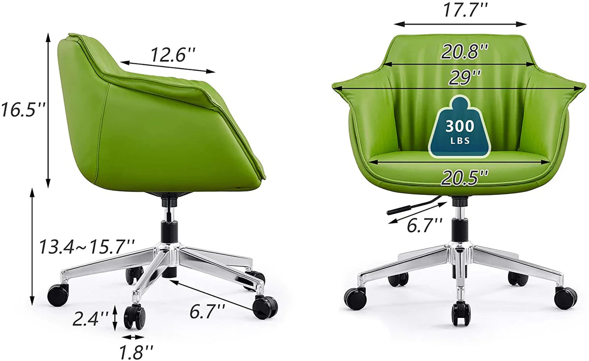 Adjustable Height Swivel PU Upholstered Modern Office Chair, Green，360° Swivel for Home & Office