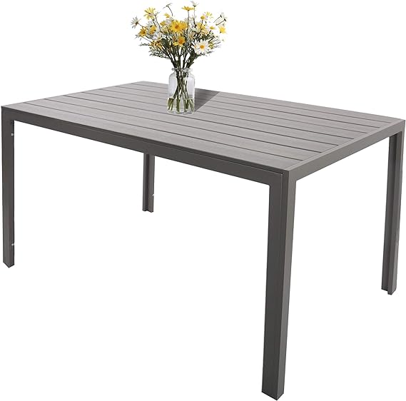 Outdoor Dining Table Metal Rectangular Table, Painted, Gray