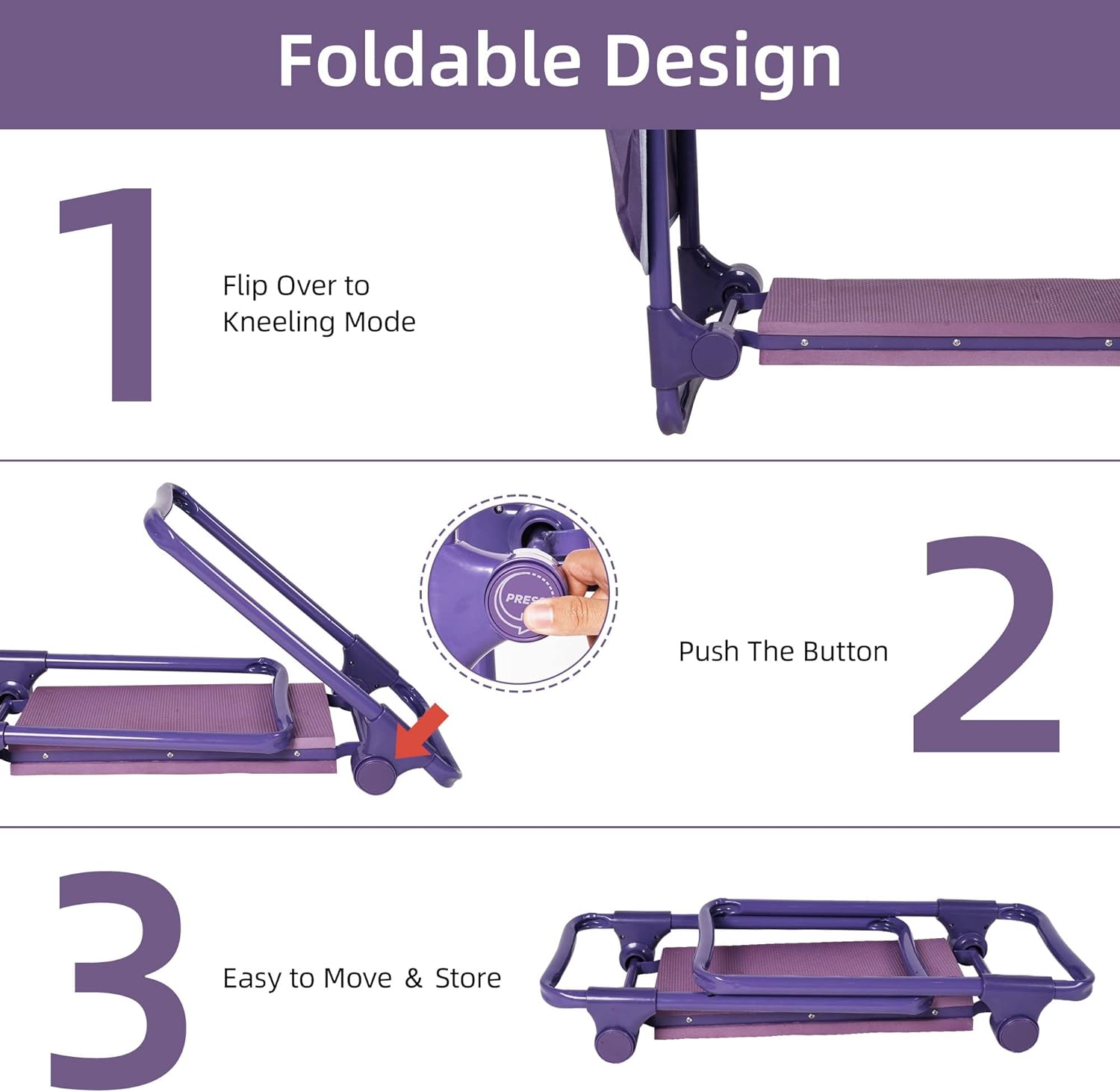 Garden Kneeler and Seat, Foldable Gardening Stool with 2 Tool Pouches, Purple | karmasfar.us