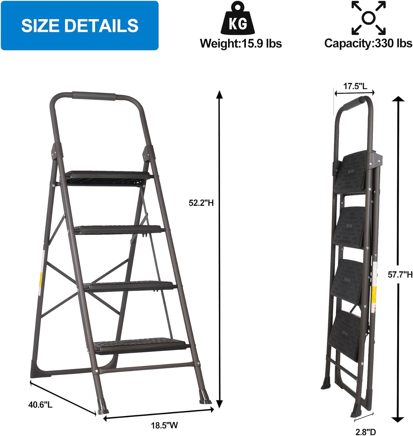 4 Step Ladder, Folding Step Stool for Adults with Handgrip Portable Lightweight Step Ladder
