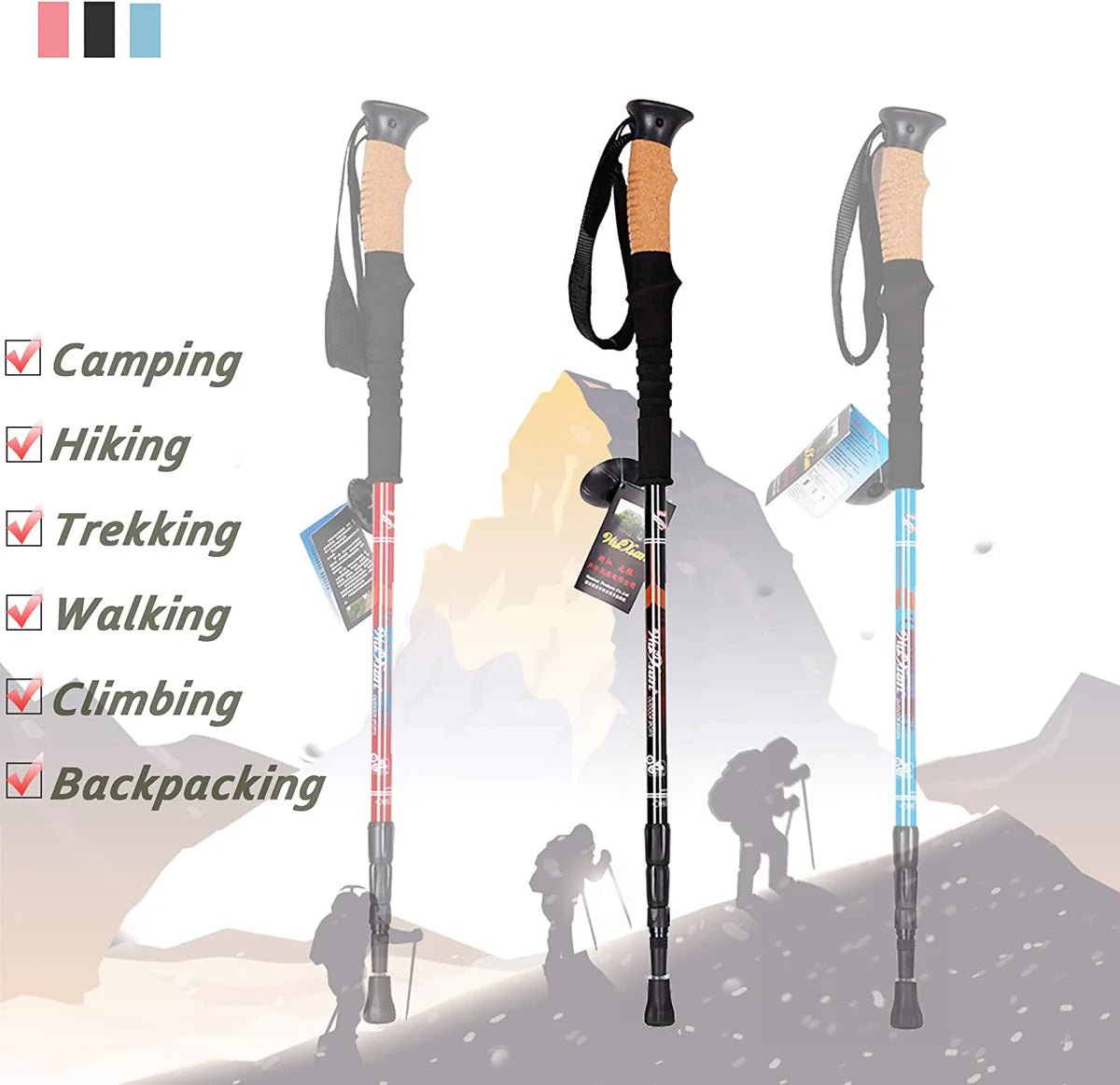 2 Pack Trekking Poles Collapsible Climbing Stick