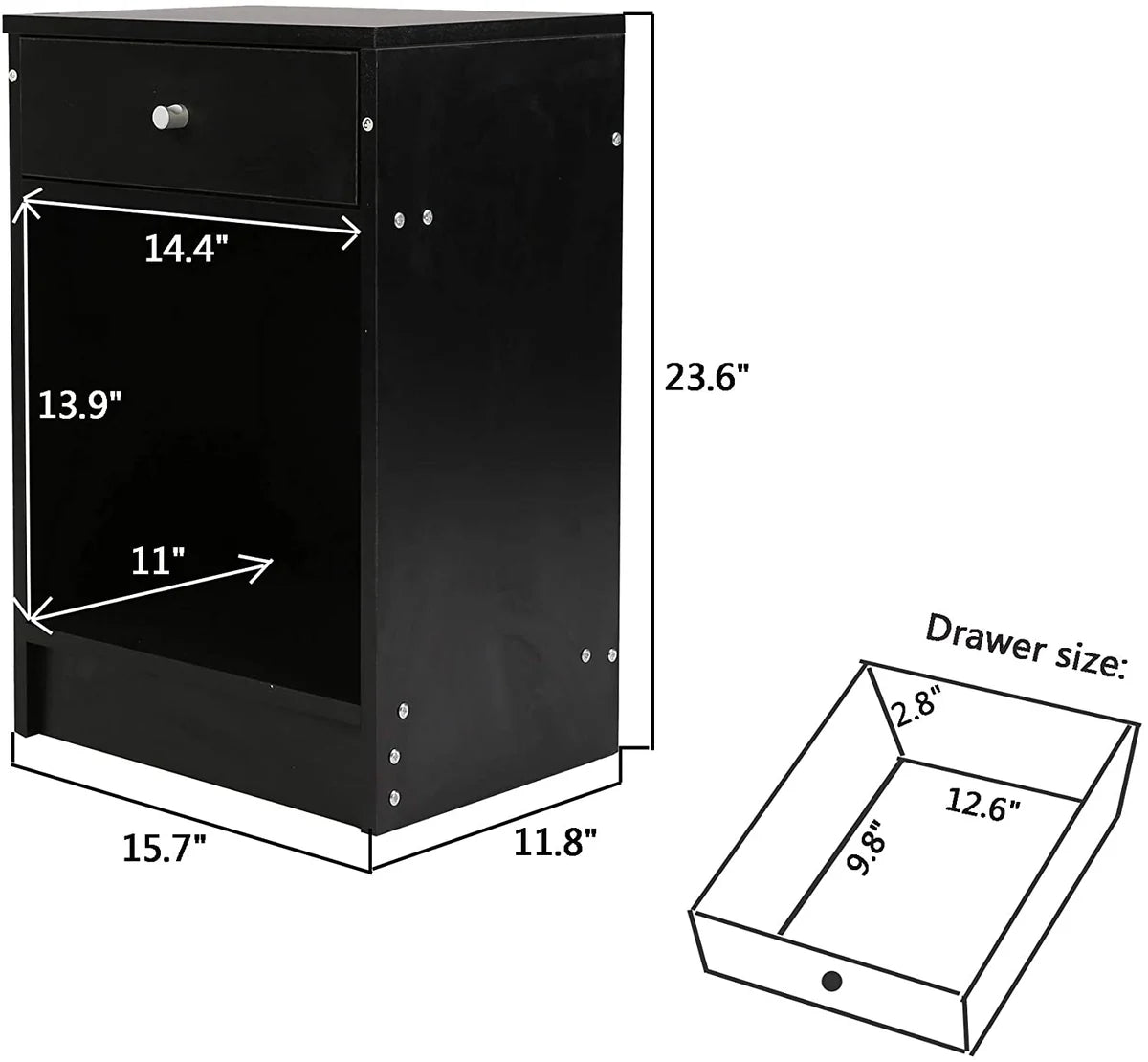 Black Nightstand End Table with Drawers Storage Shelf for Bedroom Living Room,Easy Assembly