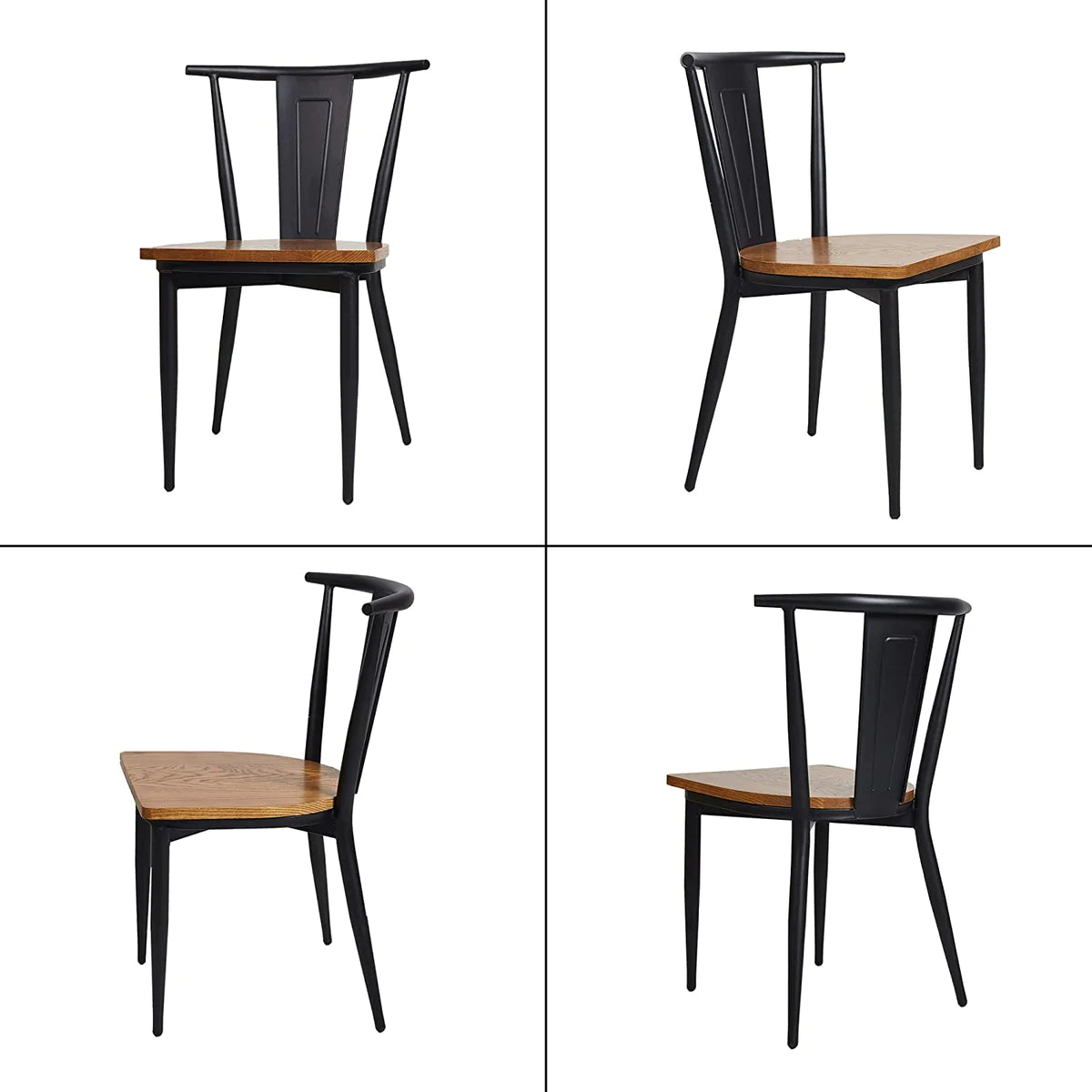 2 Set of Dining Room Side Chair Wood Kitchen Chairs with Metal Legs, Retro Back