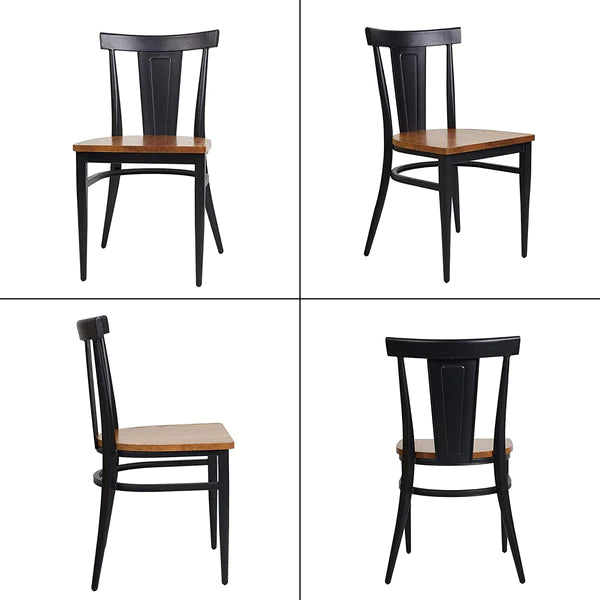 2 Set of  Dining Room Side Chair Wood Kitchen Chairs with Metal Legs Fully Assembled, Retro Back, Black