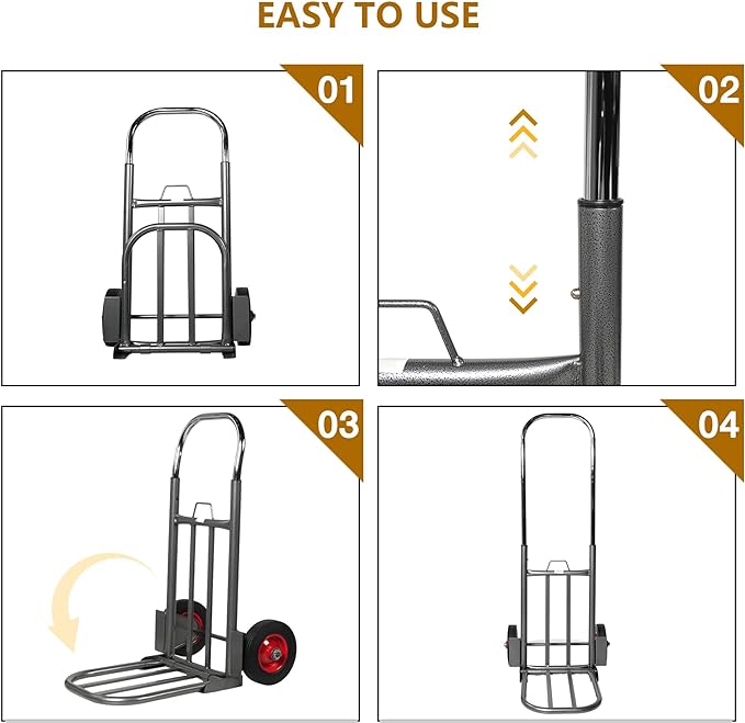 Folding Hand Truck Dolly, Luggage Trolley Cart, 220 Lb Capacity