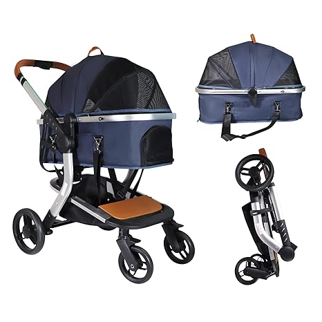 Multifunction Pet Stroller with Detachable Carrier & Cup Holder Foldable Aluminum Alloy Frame