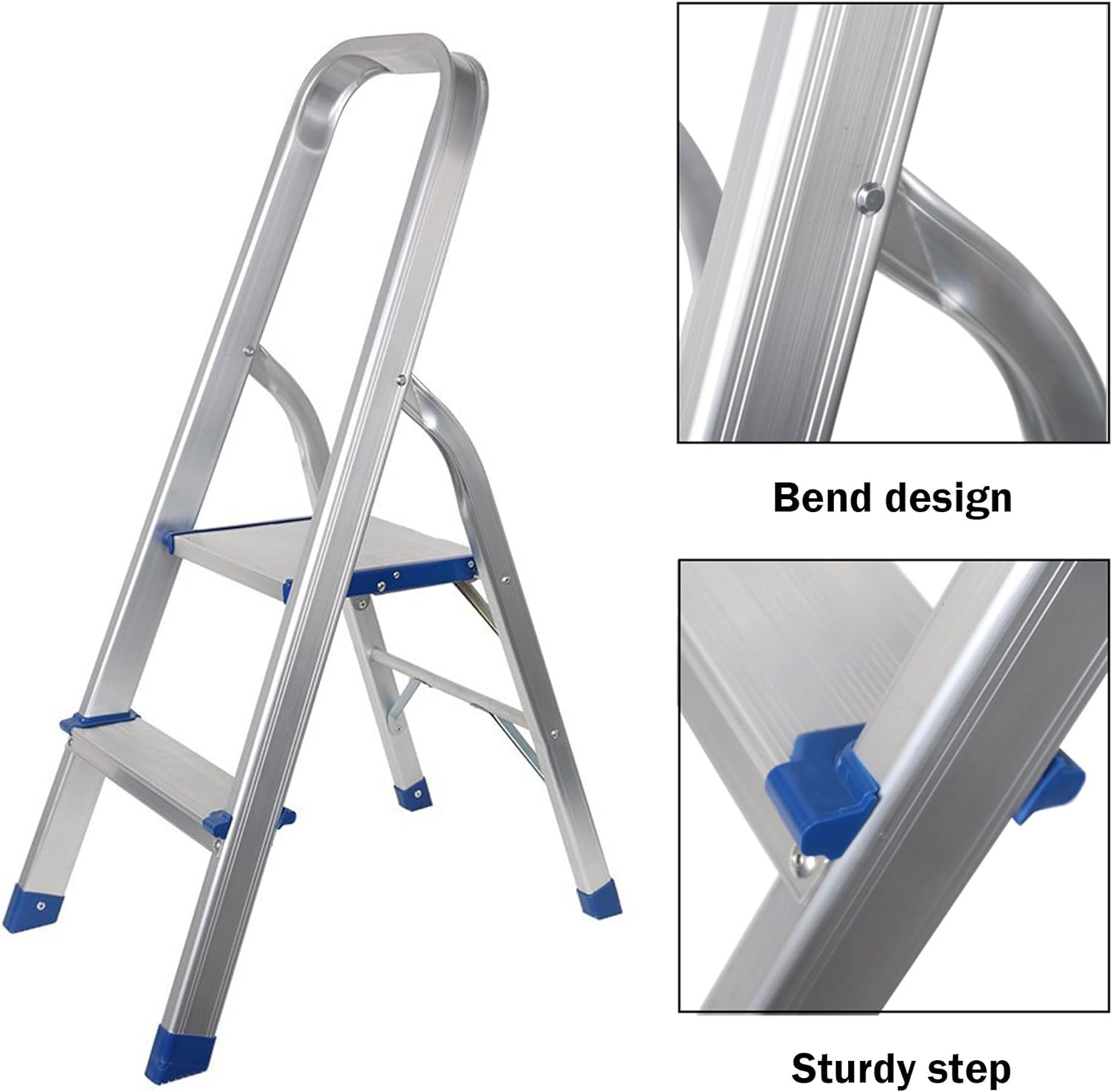 Aluminum Folding Step Stool 2 Step Ladder 250 lbs Capacity