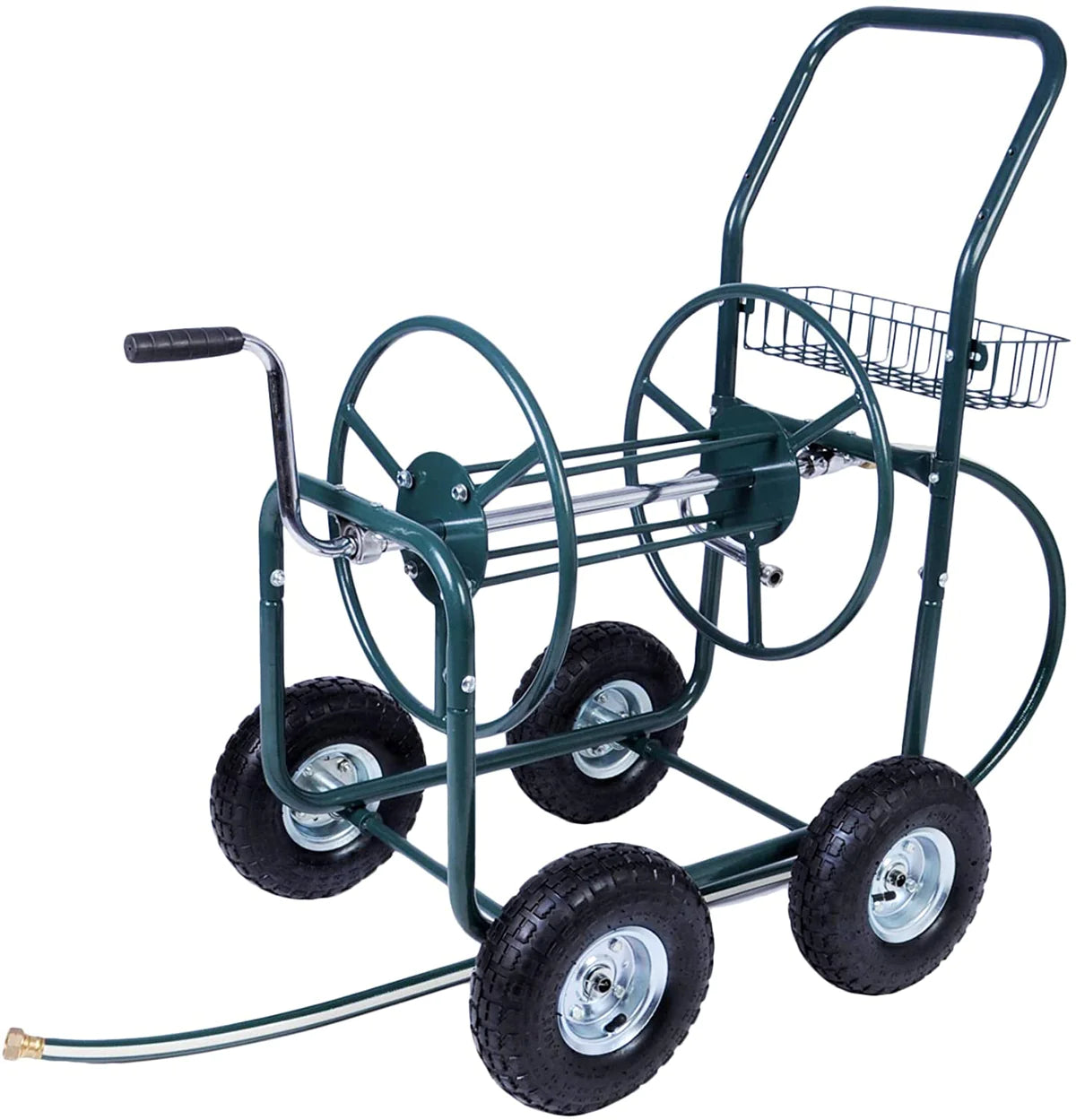 Portable Garden Hose Reel Cart with Wheels with Storage Basket Rust Resistant Water Hose Holder | karmasfar.us
