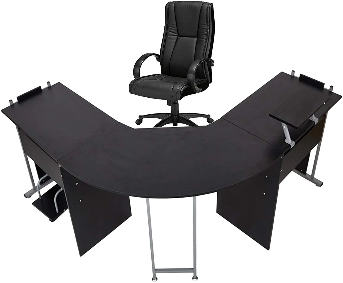 71" L Shaped Gaming Desk with Monitor Stand Keyboard Tray Home Office Large Computer Corner Desk, Black