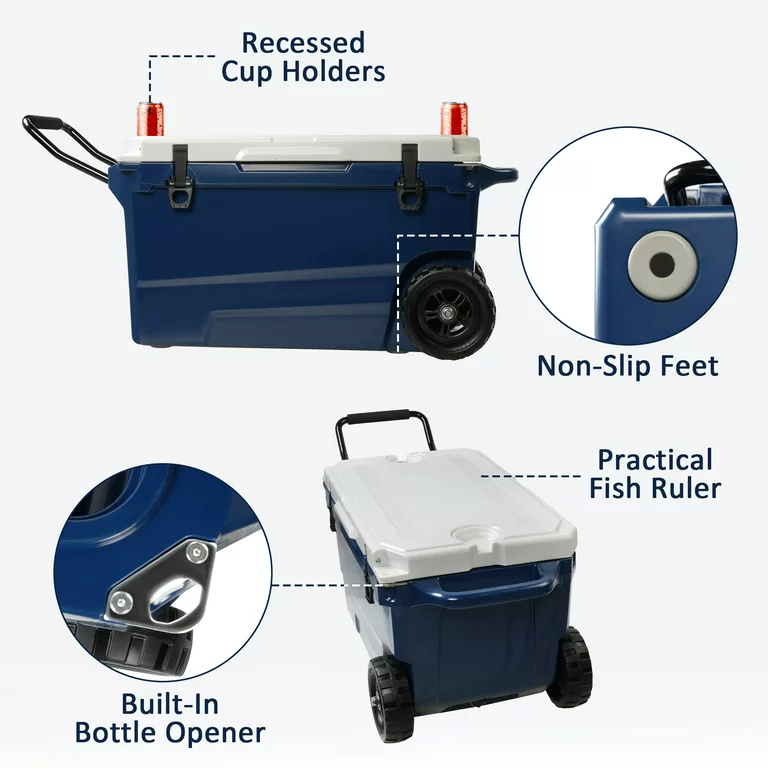 50 Qt Heavy Duty Hard Cooler with Wheels and Nylon Handle, Keep Ice for Up to 5-7 days