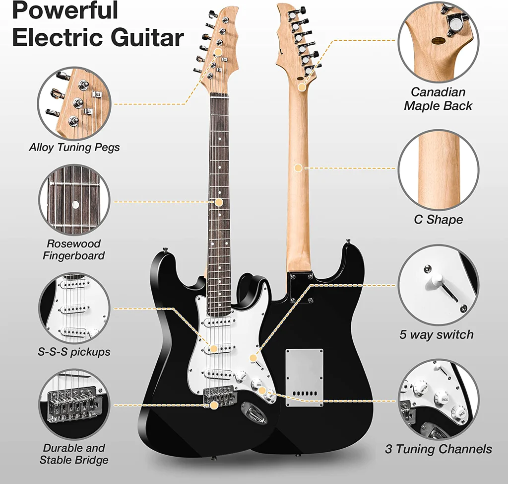 39" Full Size Electric Guitar Beginner Starter kit with 10w Amplifier, Black | karmasfar.us