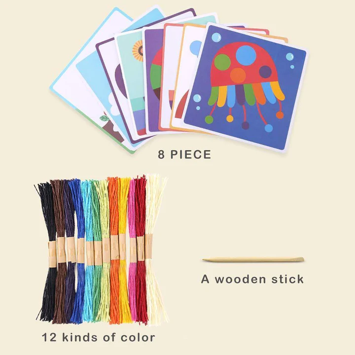 Color Rope Paste Painting Sticky Mosaics Kids 8 Cards DIY Art Crafts