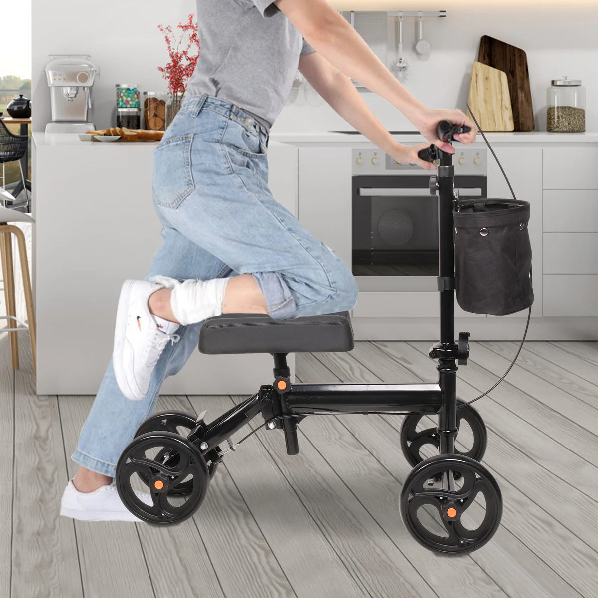 Foldable Knee Walker Adjustable Steerable Knee Scooter Suitable with Foot/Ankle Injuries, Black | karmasfar.us