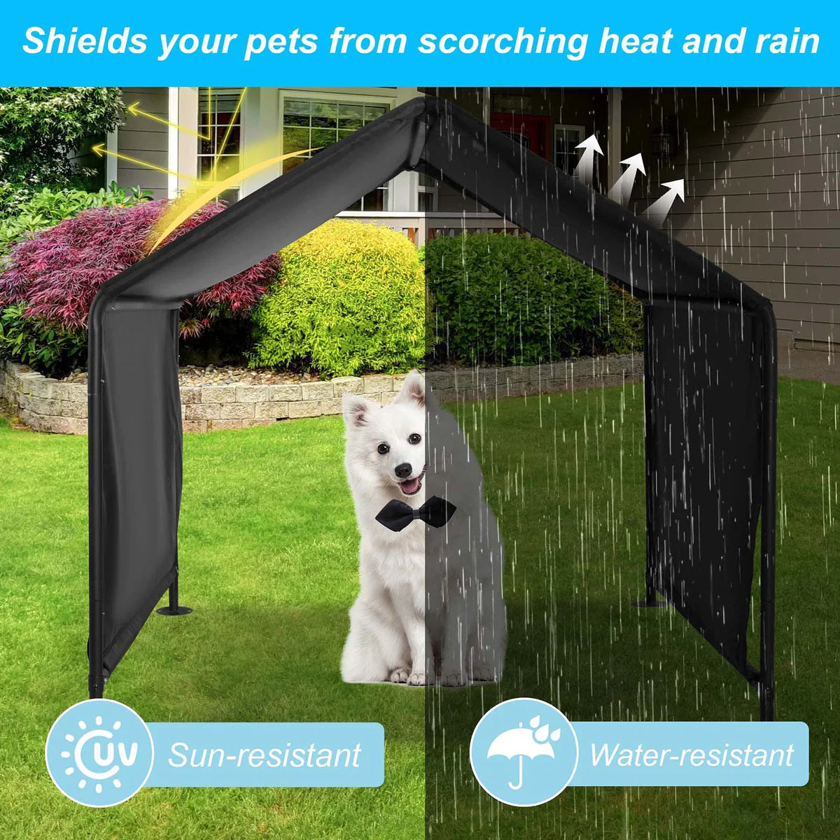 Outdoor Dog Shade Shelter, Outdoor Pet Canopy Tent with Waterproof Roof, 50 x 50 x 43