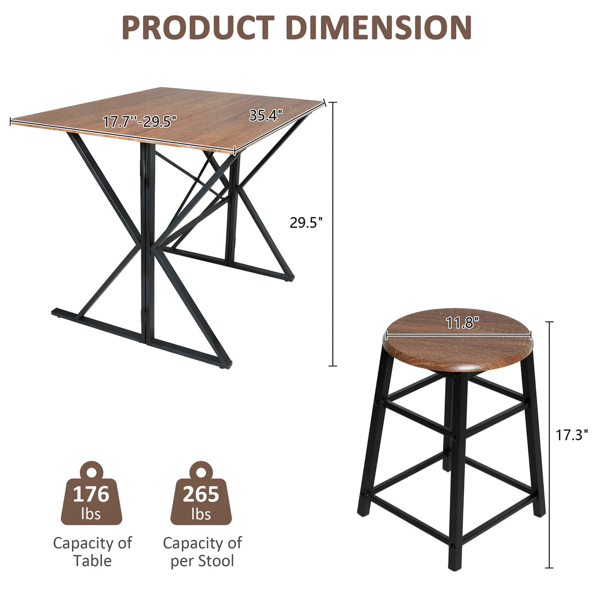 Drop Leaf Dining Table Set for Small Space, 35.4  Drop Leaf Table with 2 Stools