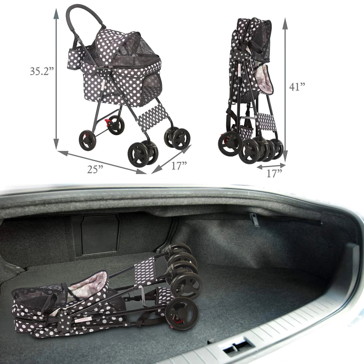 Folding Dog Stroller Travel Cage Stroller for Pet Cat Kitten Puppy Carriages