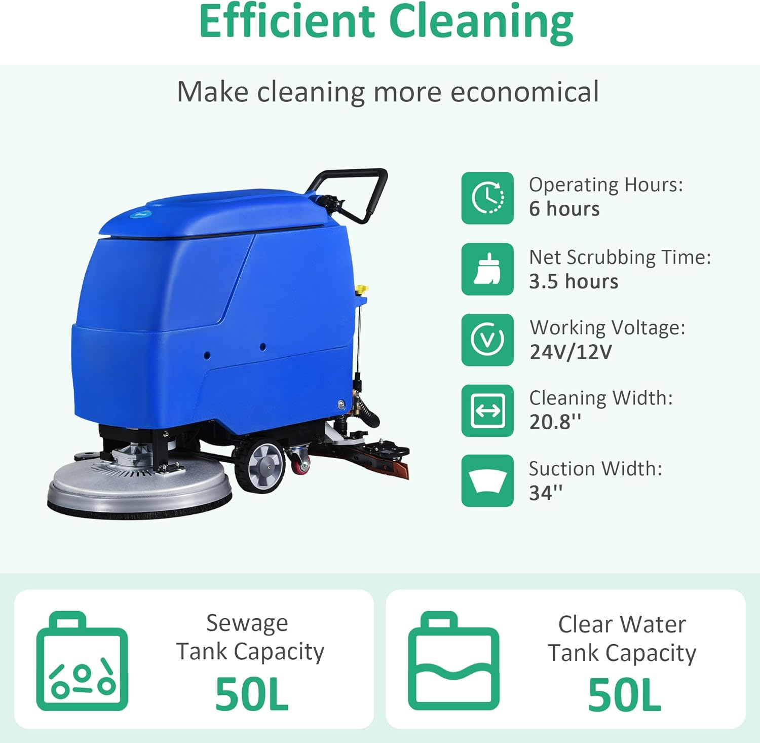 Floor Scrubber with Adjustable Handle with 20.8  Cleaning Path and 2 x 100amh Batteries for Efficient Cleaning