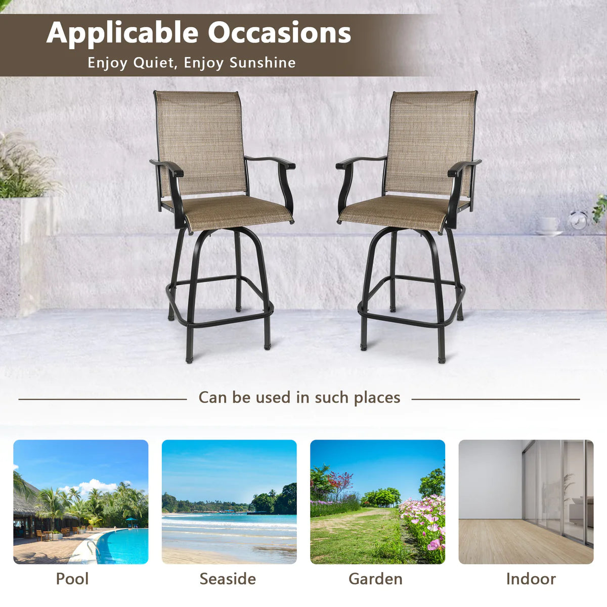 2 Sets of Outdoor Stools Braided Seats with Metal Legs