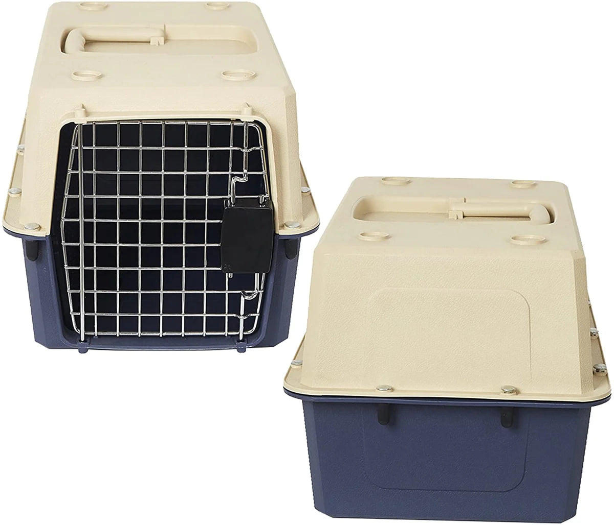 Airline pet carrier, portable and removable, large space, Plastic Lightweight, Red/Blue