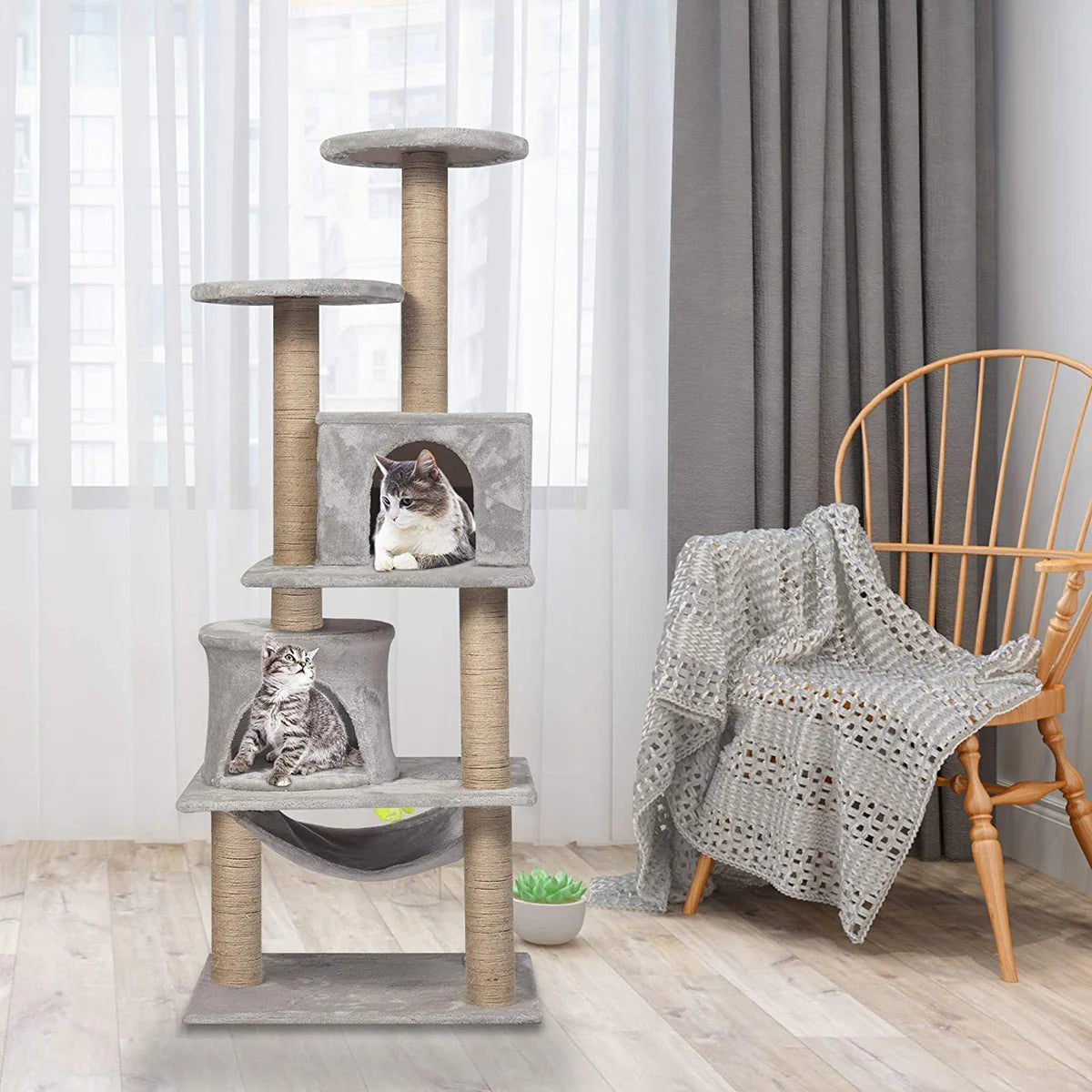 Condo Pet Furniture Multi-Level Kitten Activity Tower Play House with Sisal Scratching Posts Perch (Style 1)