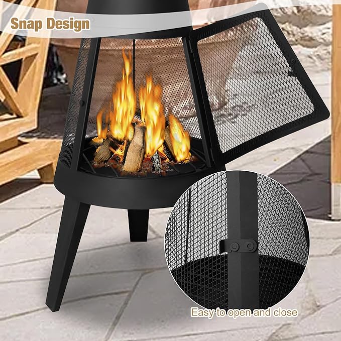 Outdoor Fireplace, Metal Wood Burning Fire Pit with Log Grate