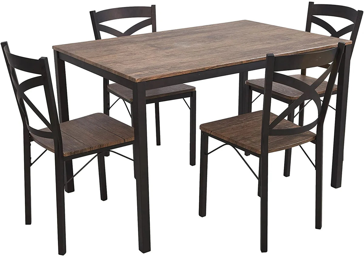 5 Piece Dining Table Set, 1 Dining Table 47.2" for 4 with 4 Dining Chairs Modern Dinette, Metal Backrest