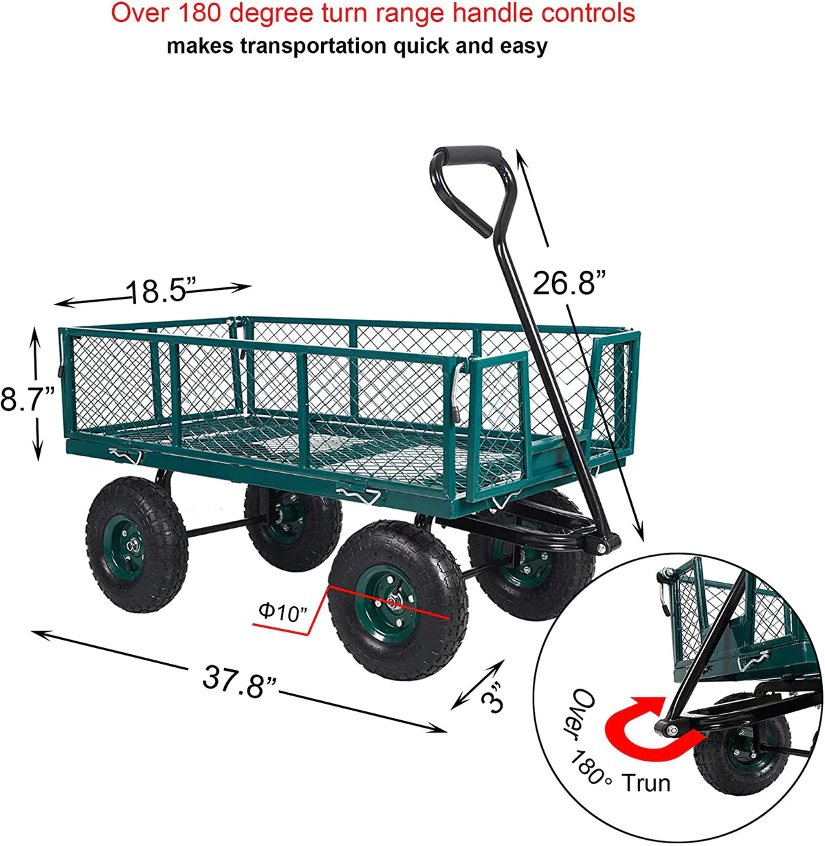 Utility Wagon Garden Cart Heavy Duty Steel Farm Cart