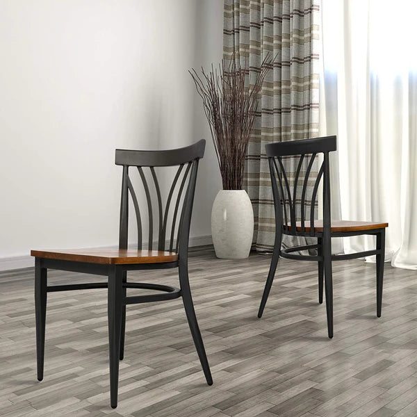 2 Set of Kitchen Dining Chairs Wood Seat with Metal Legs Fully Assembled, Curve V Back | karmasfar.us
