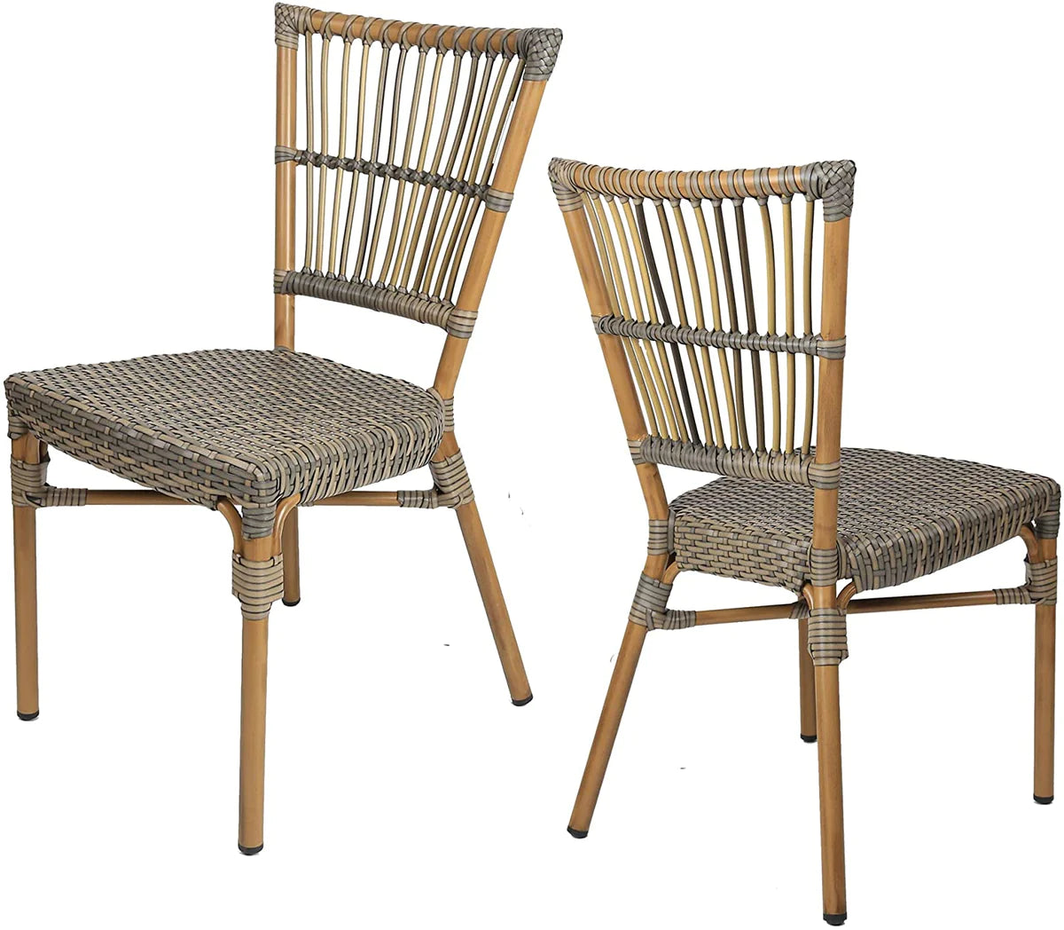 2 Set of  Patio Wicker Chairs Ultra-Light Dining Chairs with PE Rattan and Aluminum Frame