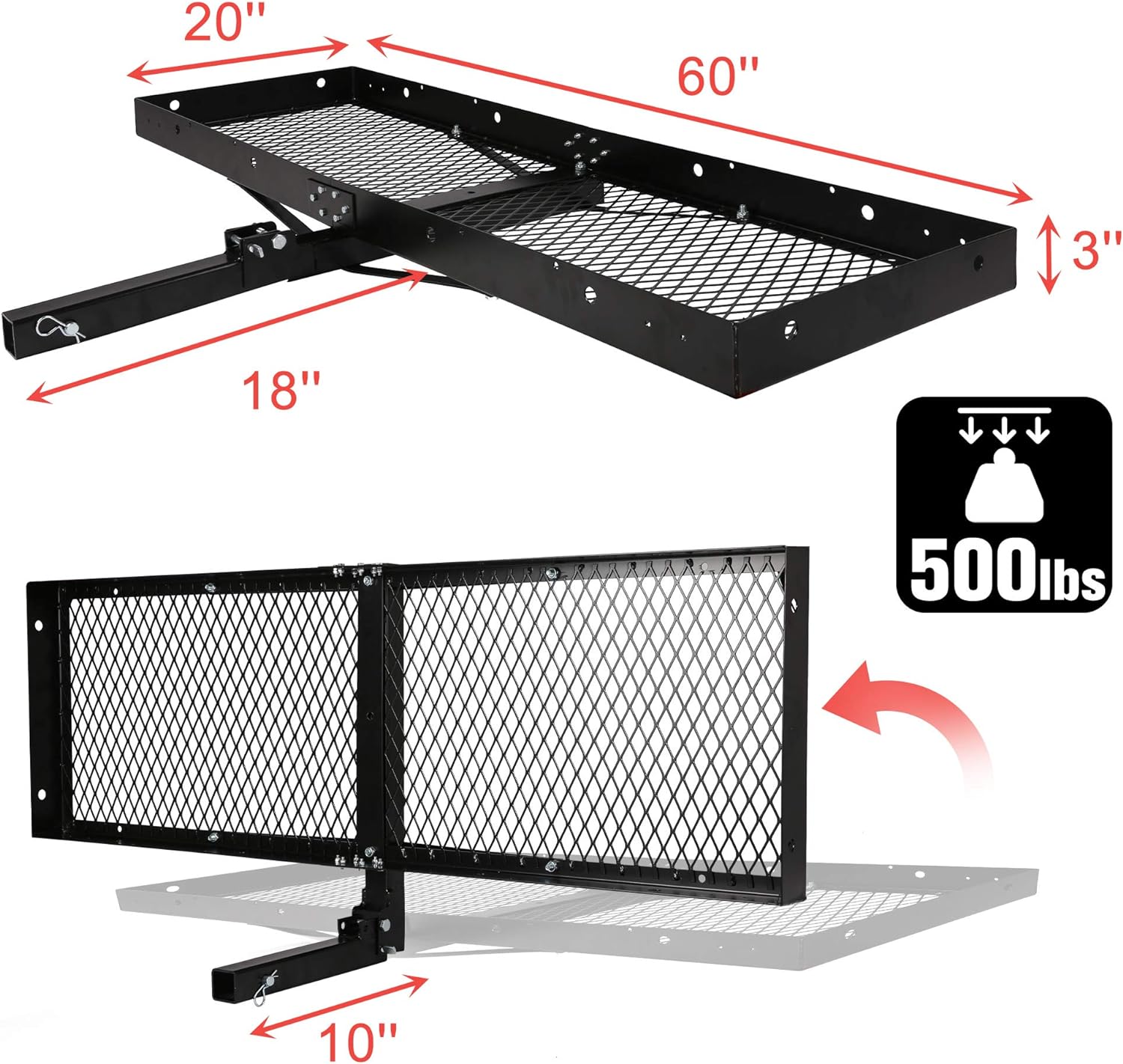  60 x 20-inch Hitch Folding Cargo Carrier Mount, Fit 2” Receiver, 500 LBS Capacity| karmasfar.us