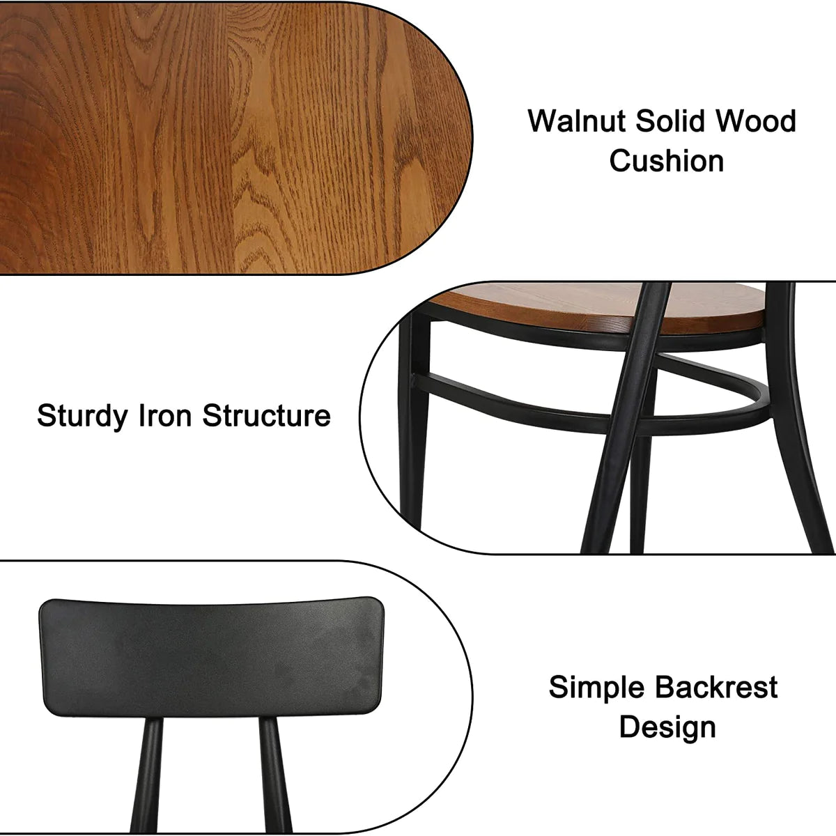 2 Set of Dining Chairs Wood Seat with Simple Back Metal Legs, π Back Black| karmasfar.us

