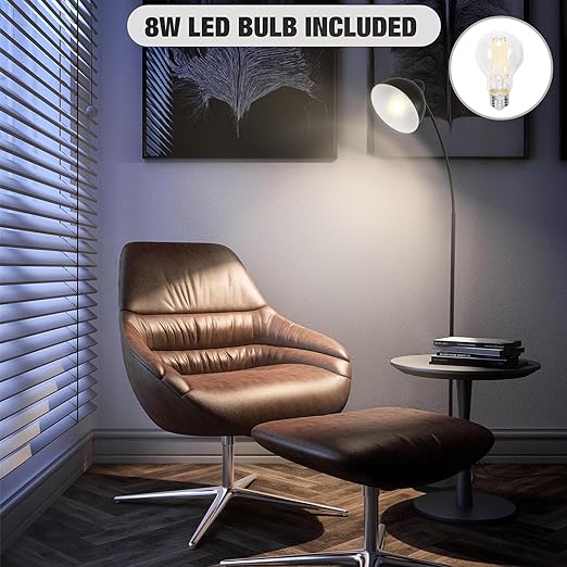 Modern Standing Floor Lamps with 8W LED Bulb, Foot Switch & Adjustable Head, Black