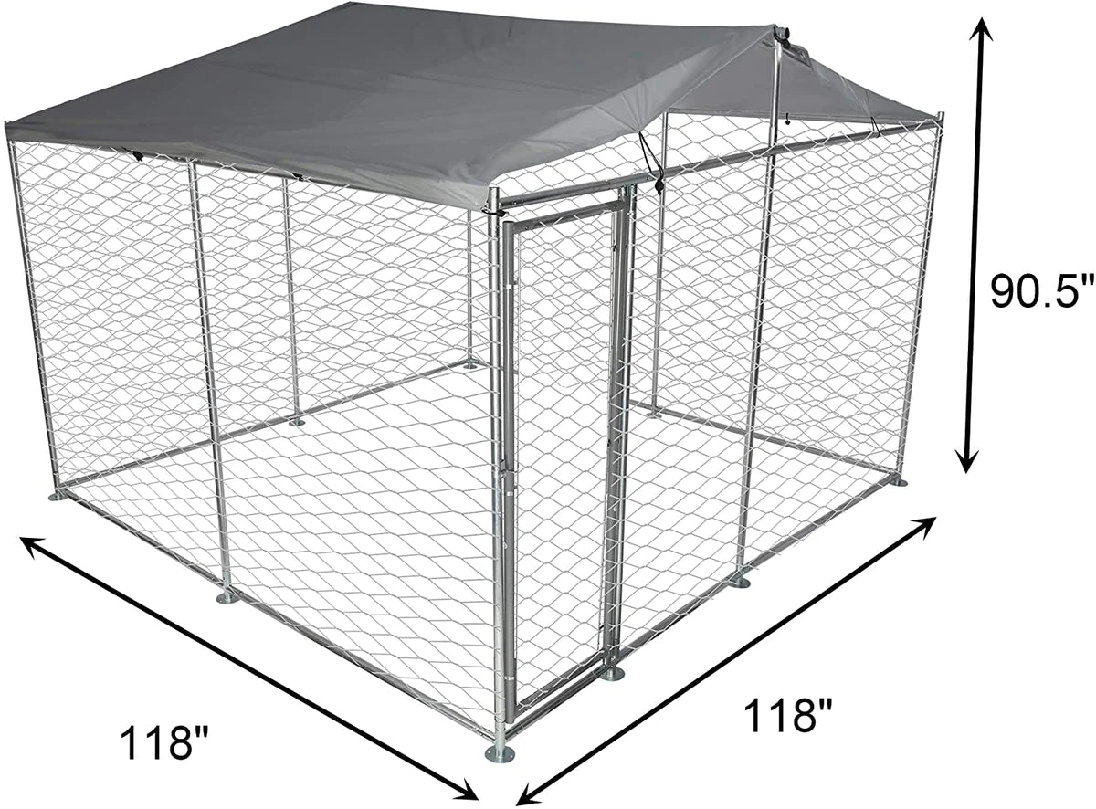 Outdoor Dog Kennel Galvanized Steel Pet Playpen with Waterproof Cover Secure Lock for Large Dog