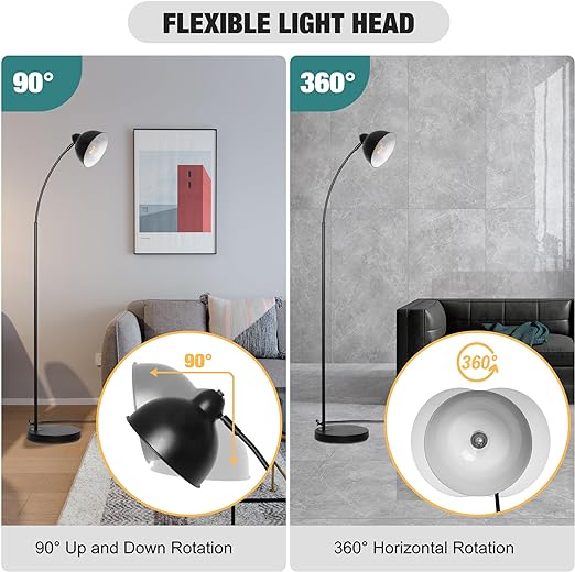 Modern Standing Floor Lamps with 8W LED Bulb, Foot Switch & Adjustable Head, Black