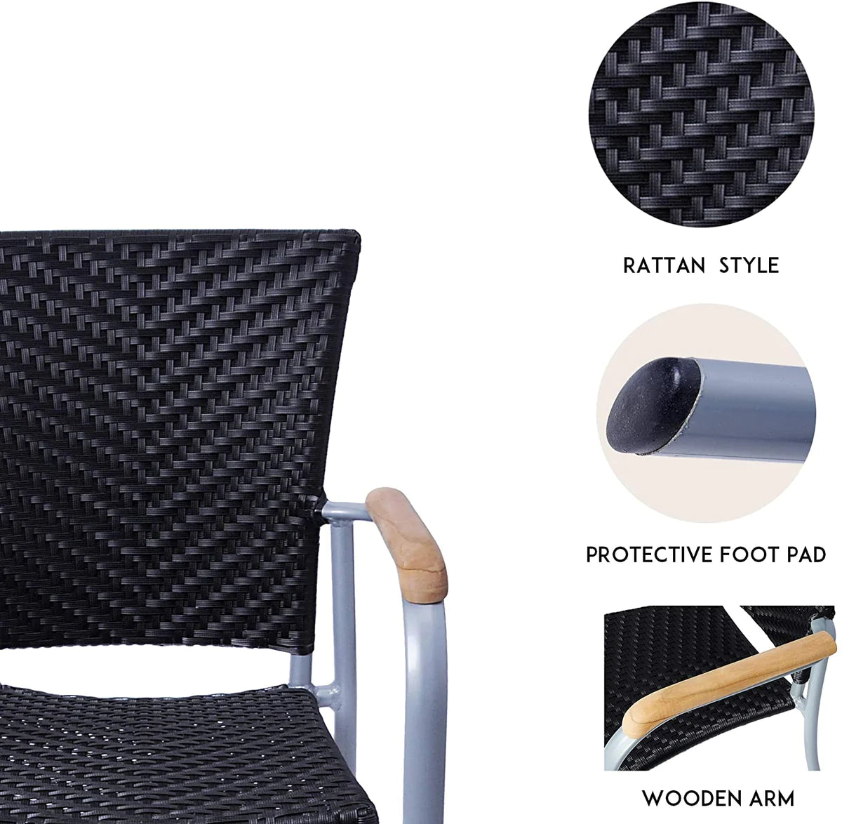4 Sets of Outdoor Rattan Woven Chairs,Black