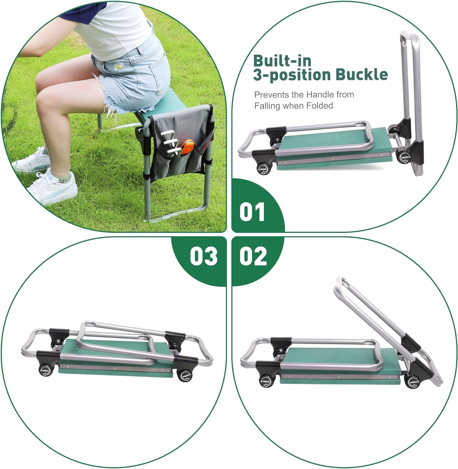 Garden Kneeler and Seat, Foldable Gardening Stool with 2 Tool Pouches and Kneeling Pad