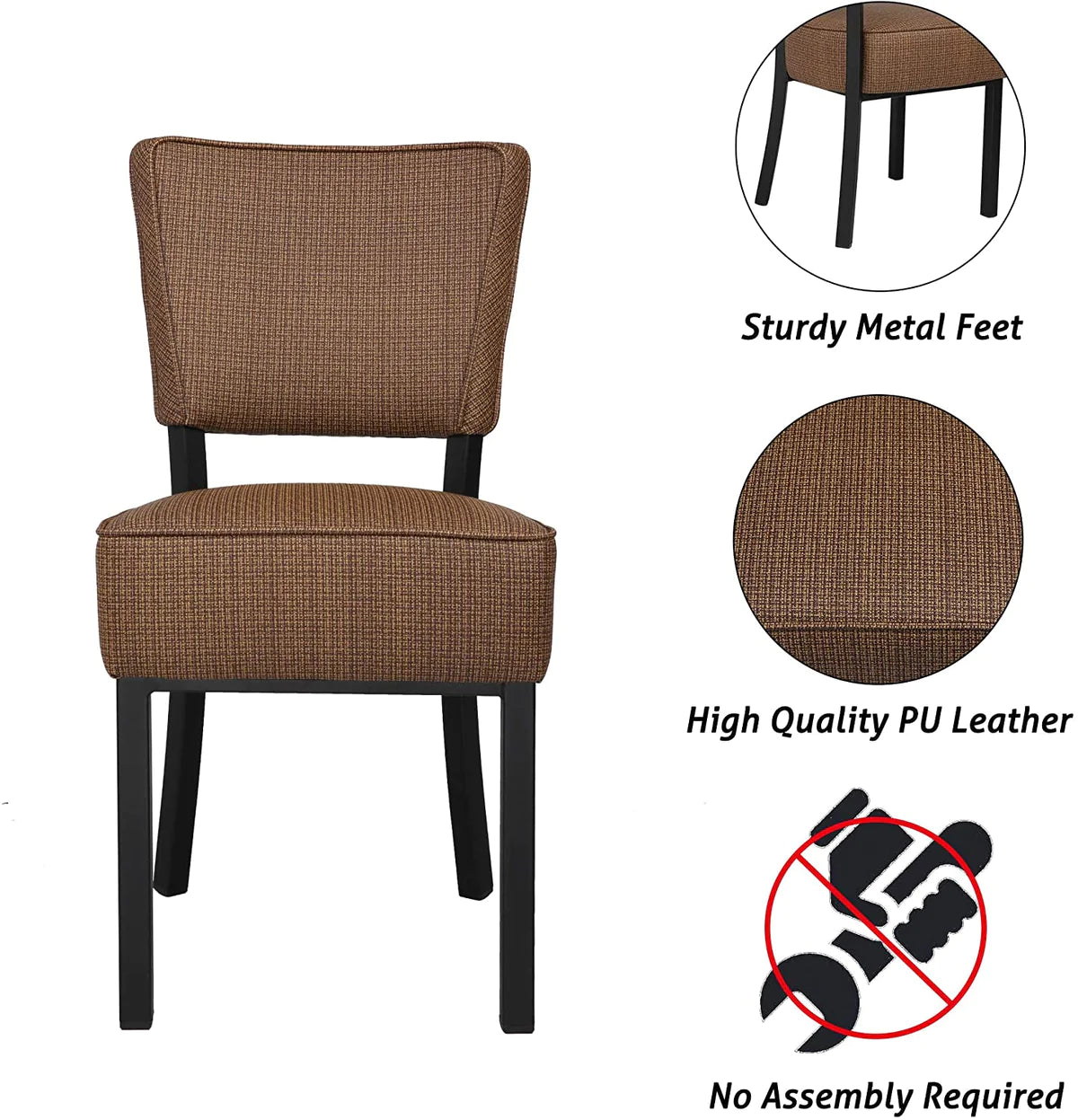 2 Set of Kitchen Dining Chairs PU Leather Side Chairs with Soft Cushion, Brown