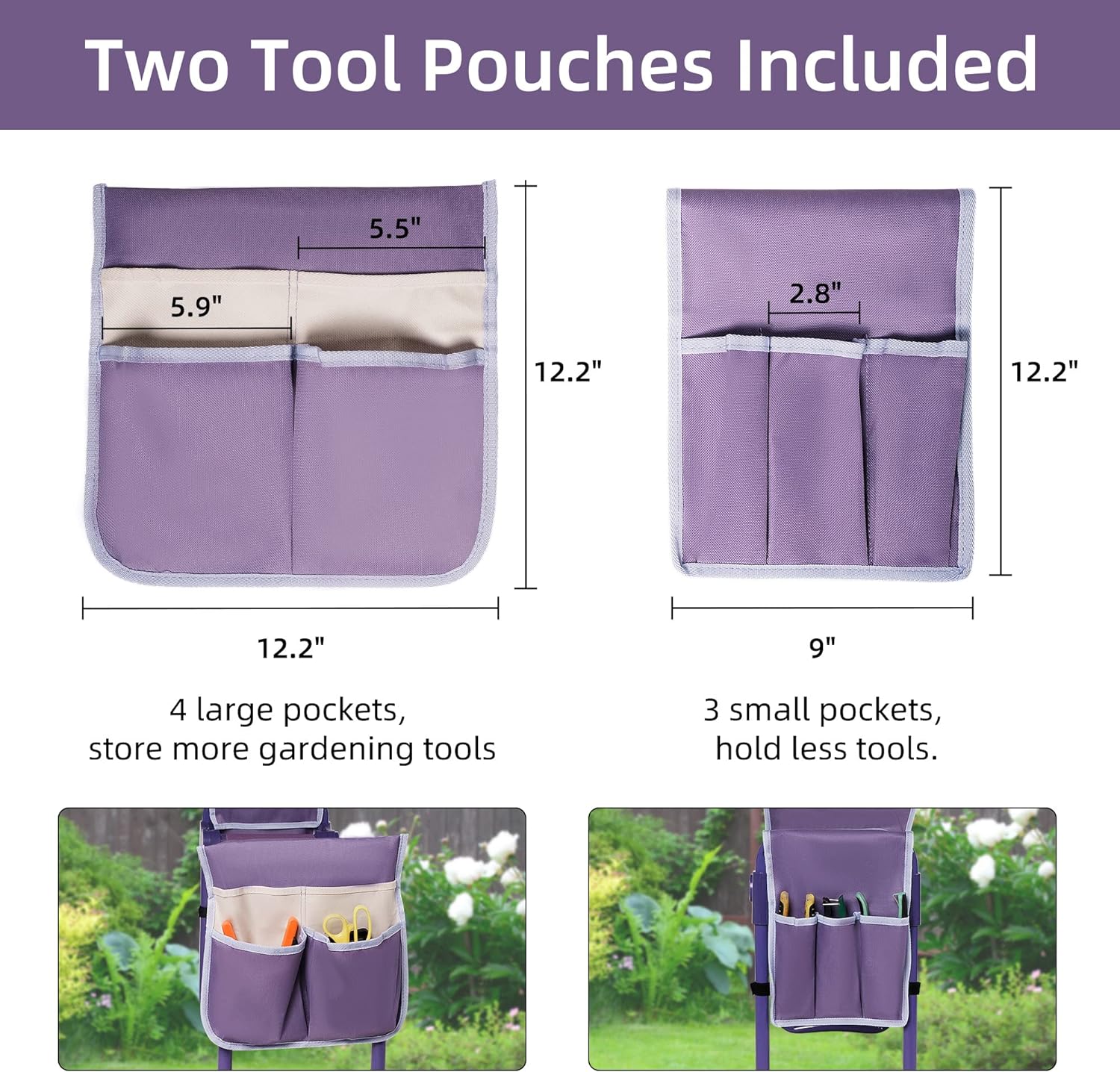 Garden Kneeler and Seat, Foldable Gardening Stool with 2 Tool Pouches, Purple | karmasfar.usGarden Kneeler and Seat, Foldable Gardening Stool with 2 Tool Pouches, Purple | karmasfar.us