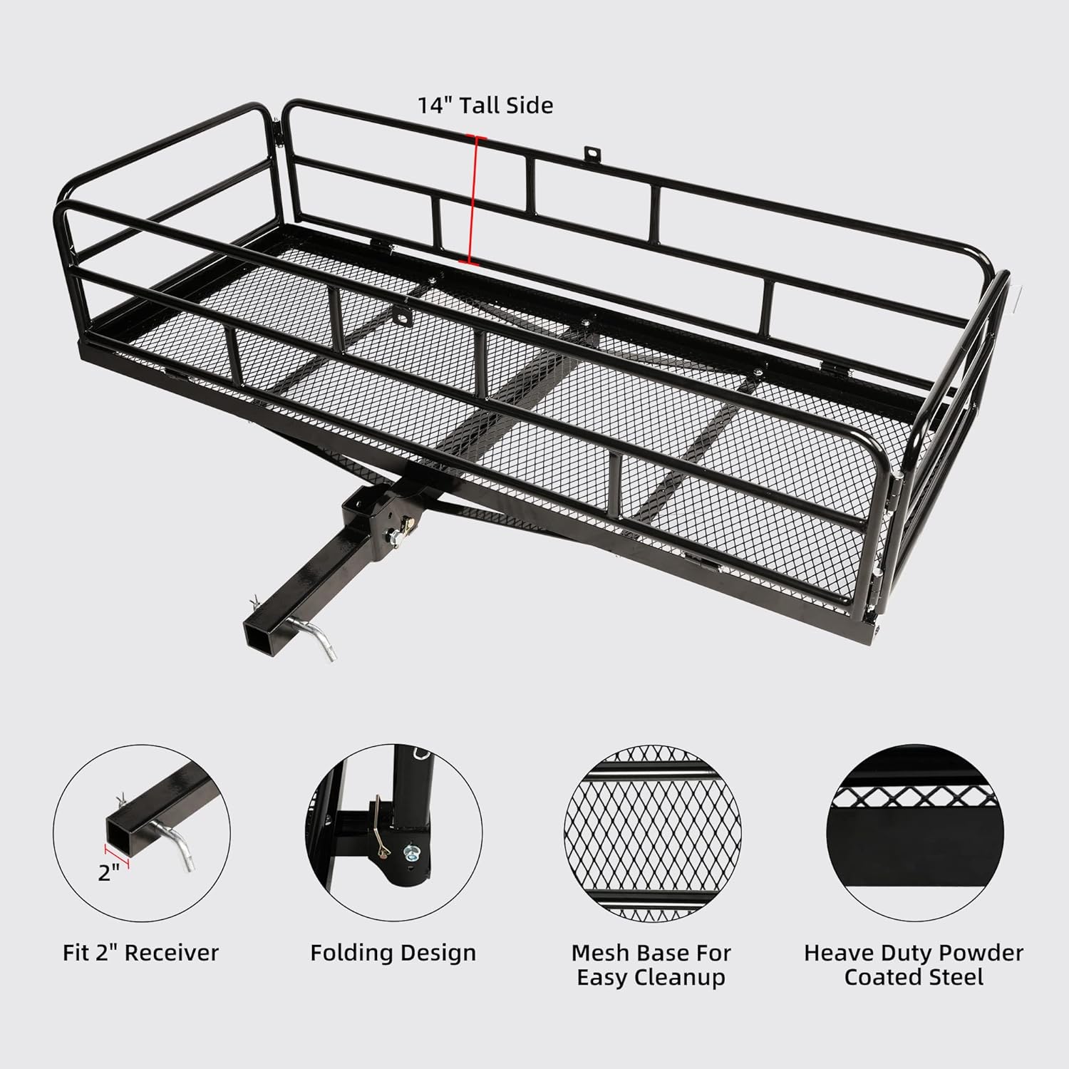 60" X 24" X 14" Folding Hitch Mount Cargo Carrier, 500 lbs Capacity