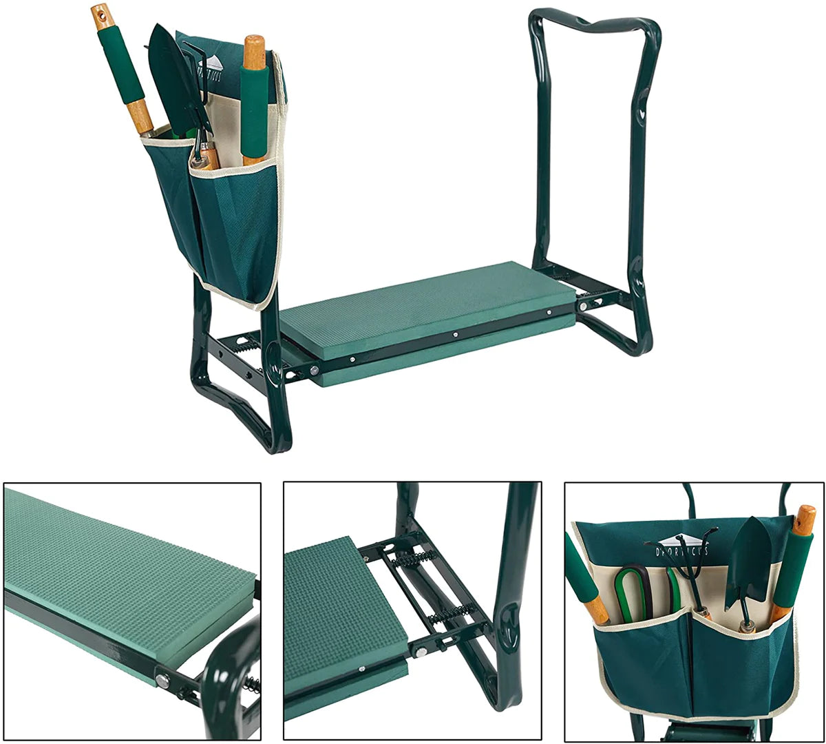 Portable Foldable Garden Kneeler Bench with Tools Bag, Green