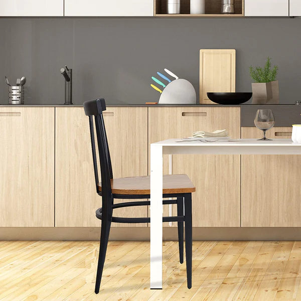 2 Set of  Dining Room Side Chair Wood Kitchen Chairs with Metal Legs Fully Assembled, Retro Back, Black