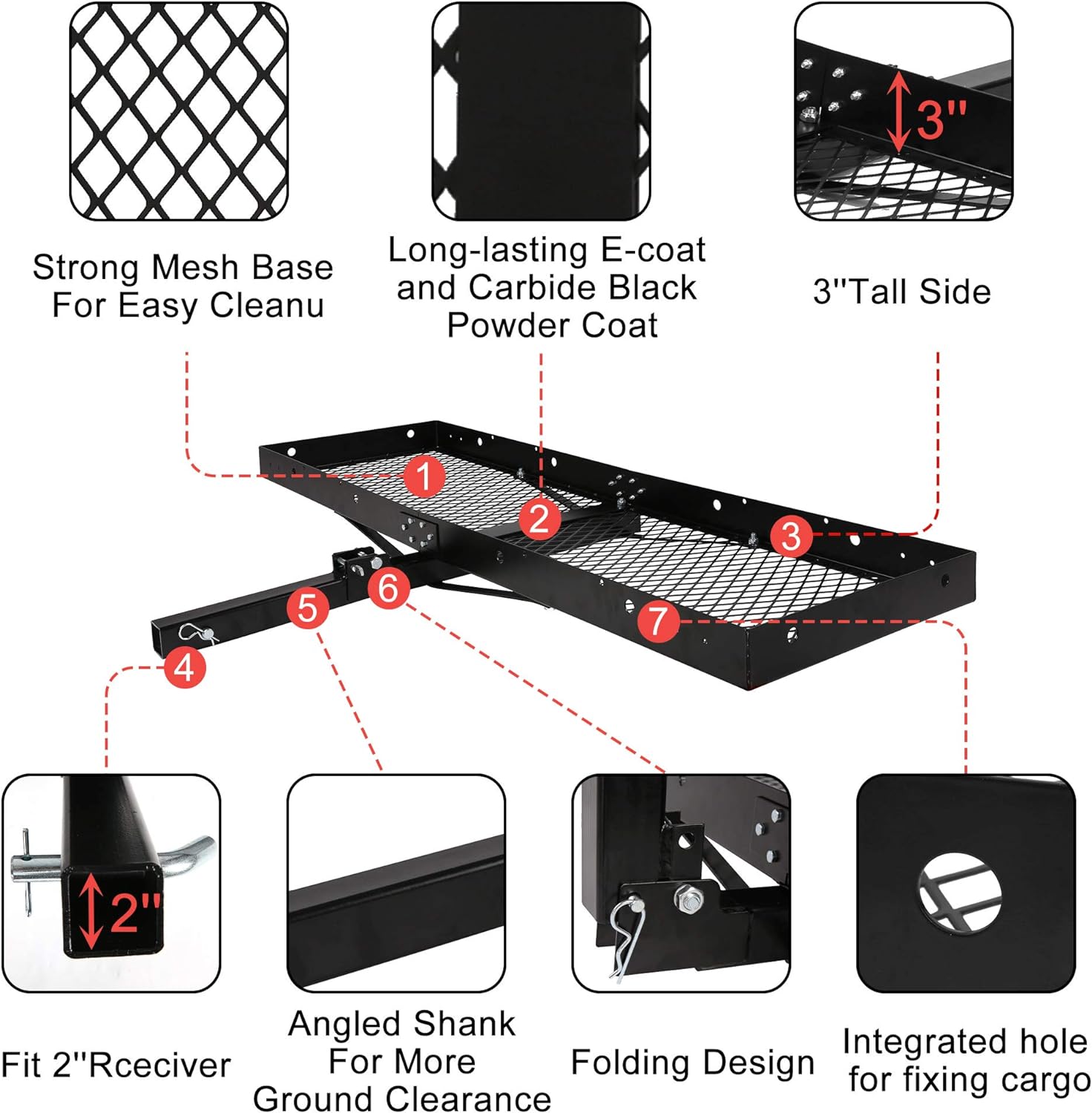  60 x 20-inch Hitch Folding Cargo Carrier Mount, Fit 2” Receiver, 500 LBS Capacity| karmasfar.us