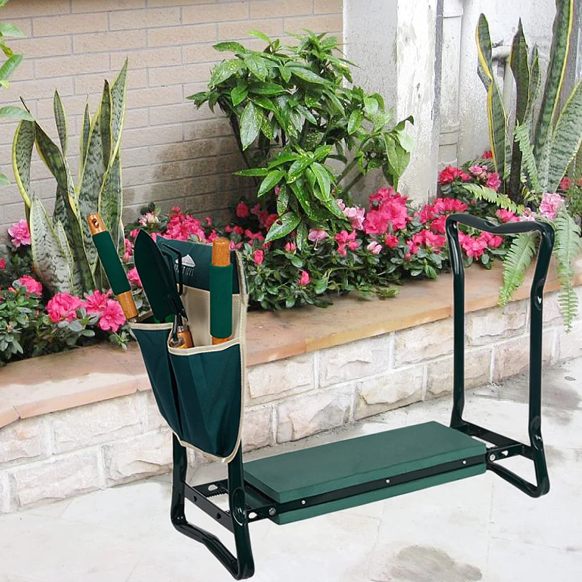 Portable Foldable Garden Kneeler Bench with Tools Bag, Green