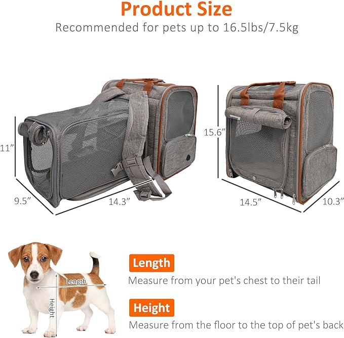 Expandable Cat Carrier Backpack, Airline Approved Foldable Pet Carrier for for Small Cats Dogs Puppies
