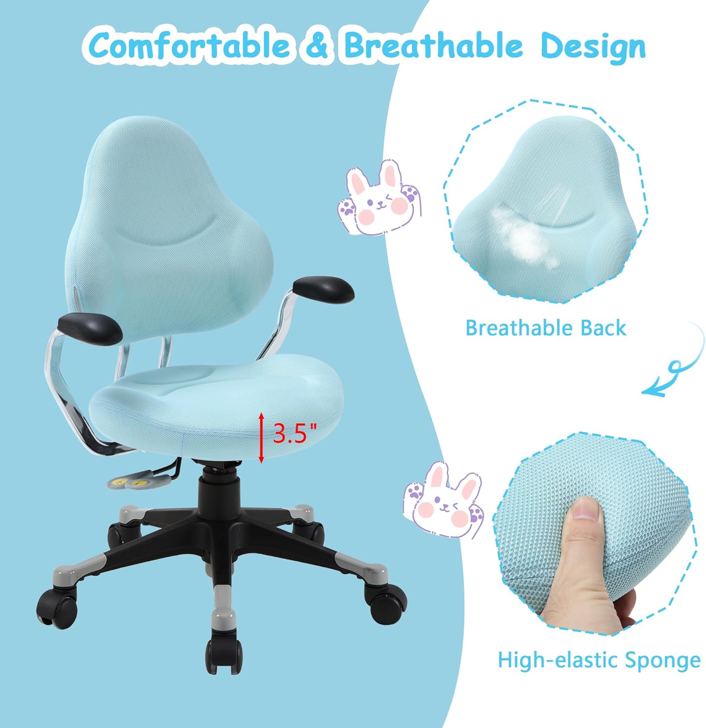 Desk Chair Swivel Chair with Adjustable Height Mesh Mid-Back Ergonomic for Kids